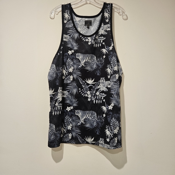 Guess Men's Black and White Tropical Tank Top - Picture 1 of 5